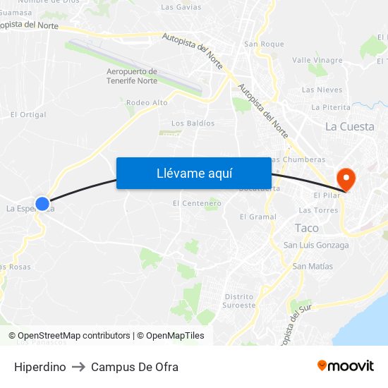Hiperdino to Campus De Ofra map