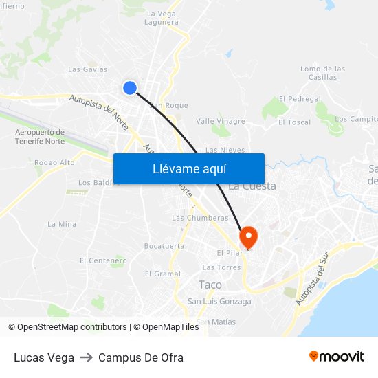 Lucas Vega to Campus De Ofra map