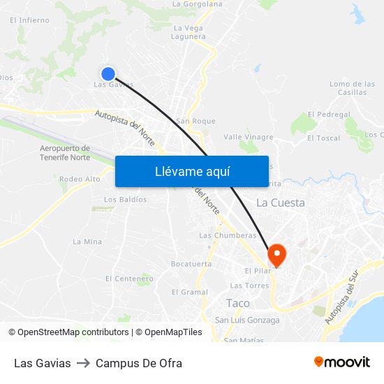 Las Gavias to Campus De Ofra map