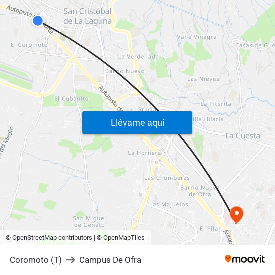 Coromoto (T) to Campus De Ofra map