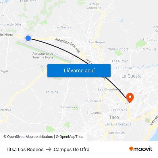 Titsa Los Rodeos to Campus De Ofra map