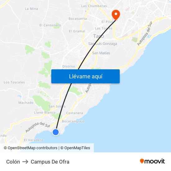 Colón to Campus De Ofra map
