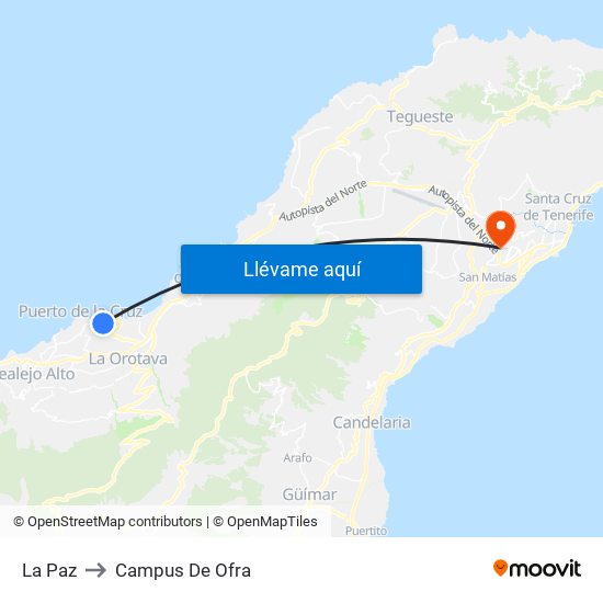 La Paz to Campus De Ofra map