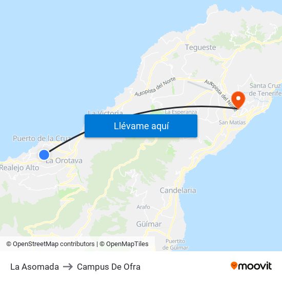 La Asomada to Campus De Ofra map