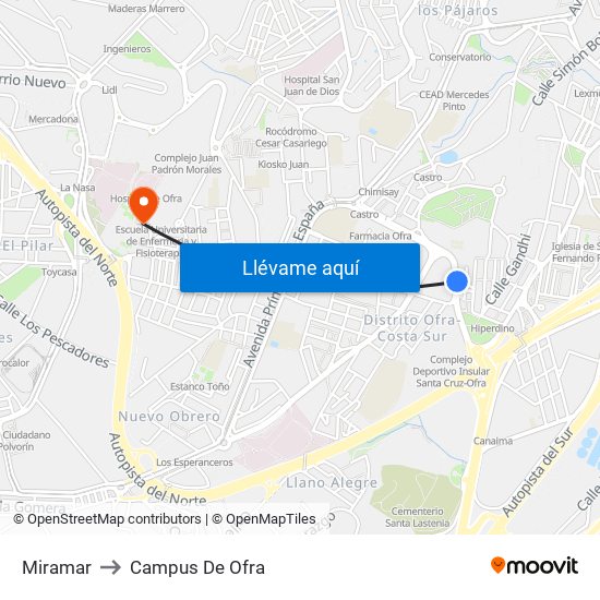 Miramar to Campus De Ofra map