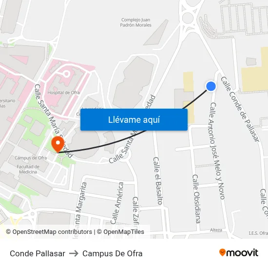 Conde Pallasar to Campus De Ofra map