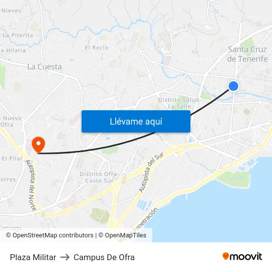 Plaza Militar 1 to Campus De Ofra map