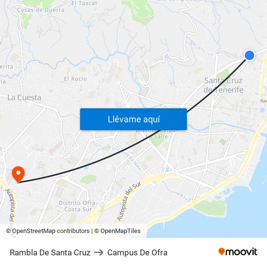 Rambla De Santa Cruz to Campus De Ofra map