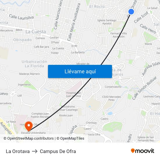 La Orotava to Campus De Ofra map