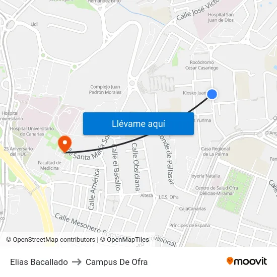 Elias Bacallado to Campus De Ofra map