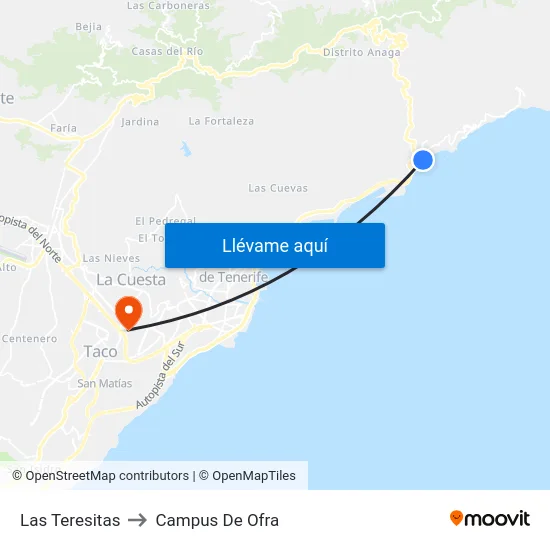 Las Teresitas to Campus De Ofra map