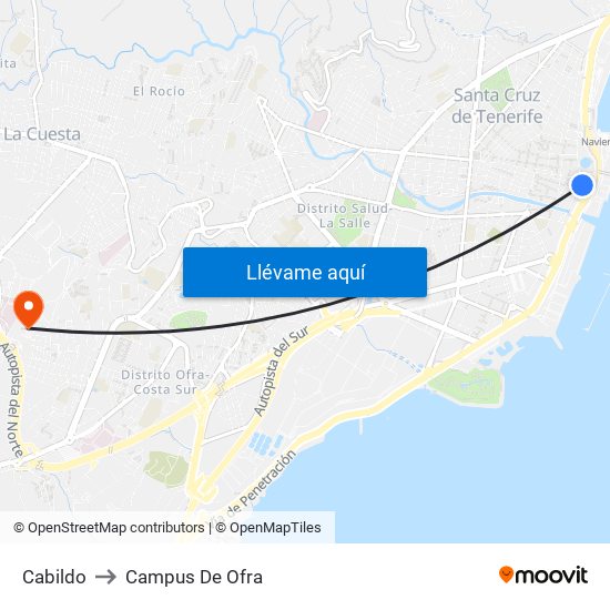 Cabildo to Campus De Ofra map