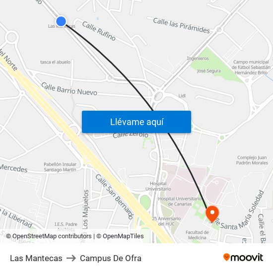 Las Mantecas to Campus De Ofra map