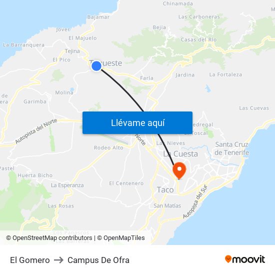 El Gomero to Campus De Ofra map
