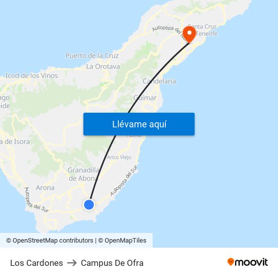 Los Cardones to Campus De Ofra map