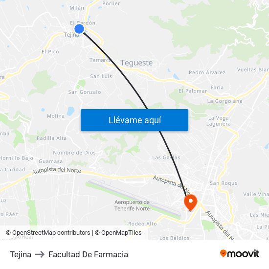 Tejina to Facultad De Farmacia map