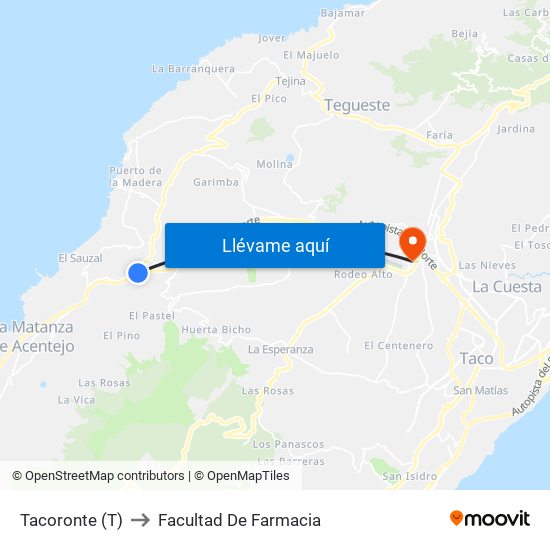 Tacoronte (T) to Facultad De Farmacia map