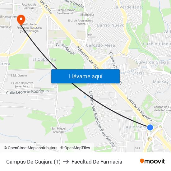 Campus De Guajara (T) to Facultad De Farmacia map