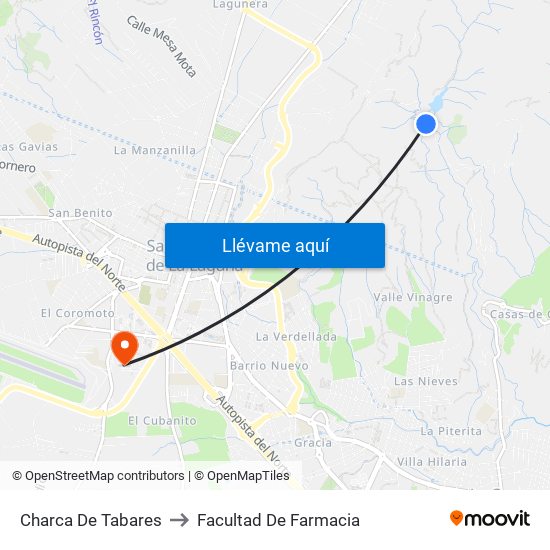 Charca De Tabares to Facultad De Farmacia map