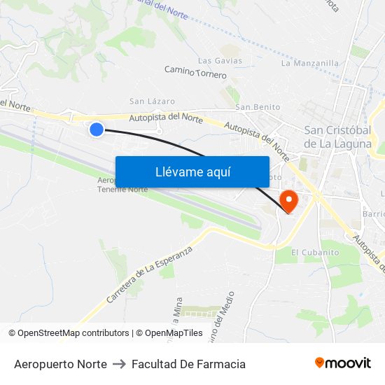 Aeropuerto Norte to Facultad De Farmacia map