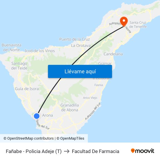 Fañabe - Policia Adeje (T) to Facultad De Farmacia map