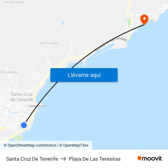 Montgomery evalueren morfine Santa Cruz De Tenerife a Playa De Las Teresitas, Tenerife con transporte  público
