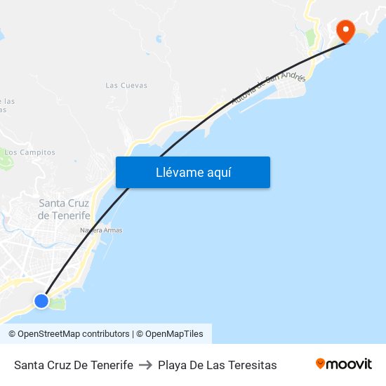 Santa Cruz De Tenerife to Playa De Las Teresitas map