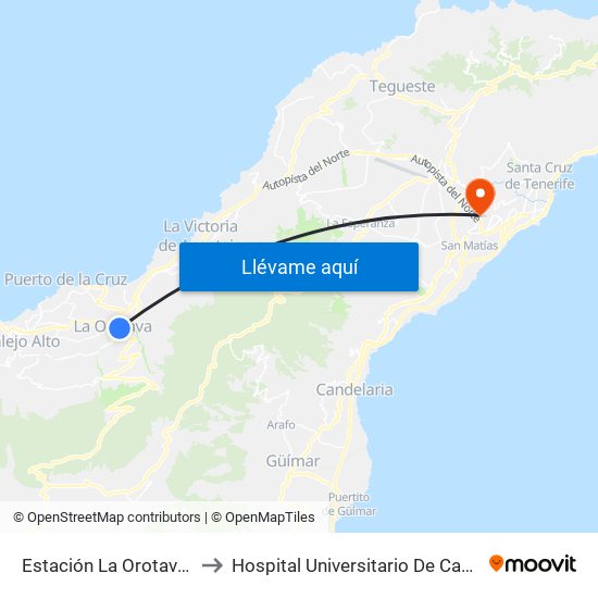 Estación La Orotava (T) to Hospital Universitario De Canarias map