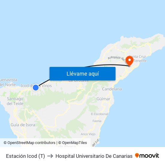Estación Icod (T) to Hospital Universitario De Canarias map