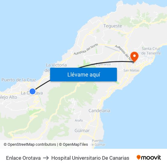 Enlace Orotava to Hospital Universitario De Canarias map