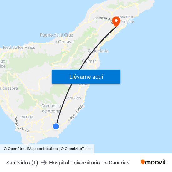 San Isidro (T) to Hospital Universitario De Canarias map