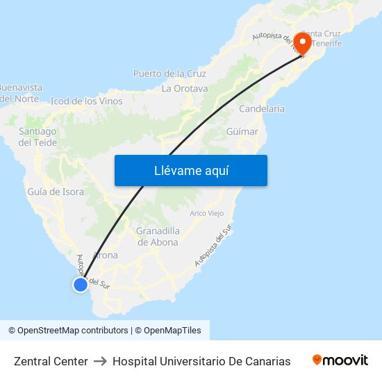 Zentral Center to Hospital Universitario De Canarias map