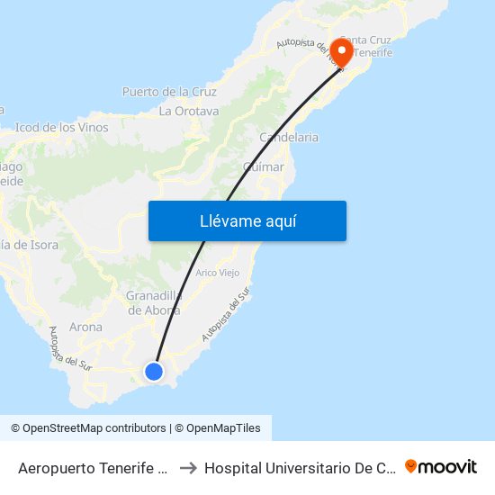 Aeropuerto Tenerife Sur (T) to Hospital Universitario De Canarias map