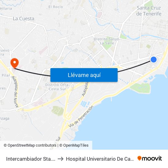 Intercambiador Sta.Cruz to Hospital Universitario De Canarias map