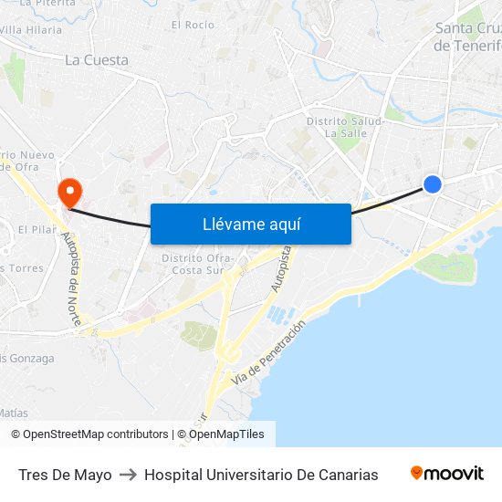 Tres De Mayo to Hospital Universitario De Canarias map