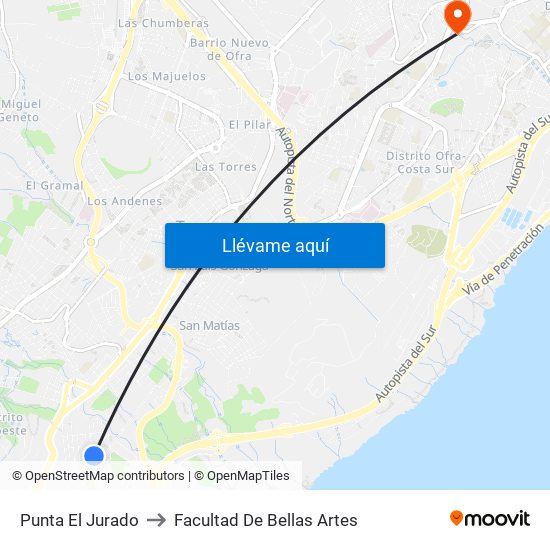 Punta El Jurado to Facultad De Bellas Artes map