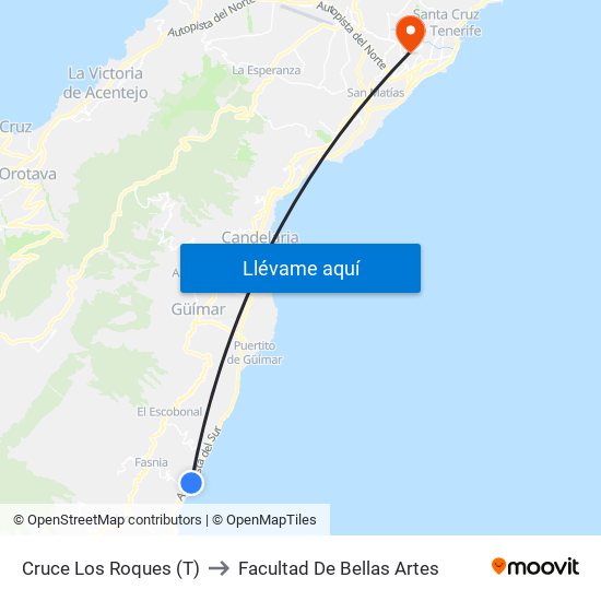 Cruce Los Roques (T) to Facultad De Bellas Artes map