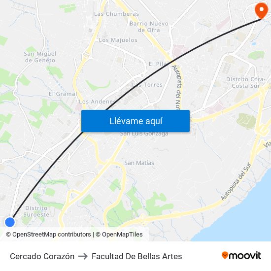 Cercado Corazón to Facultad De Bellas Artes map