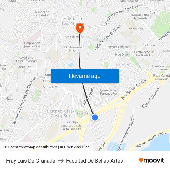 Fray Luis De Granada to Facultad De Bellas Artes map