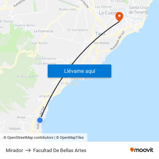 Mirador to Facultad De Bellas Artes map