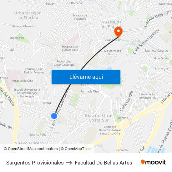 Sargentos Provisionales to Facultad De Bellas Artes map