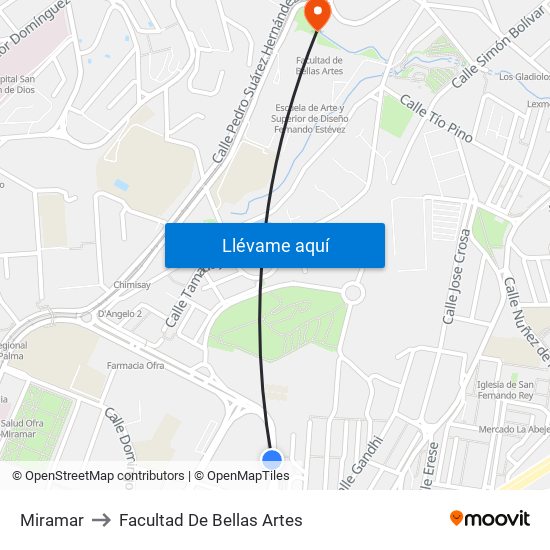 Miramar to Facultad De Bellas Artes map