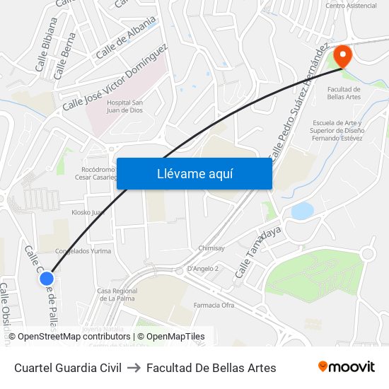 Cuartel Guardia Civil to Facultad De Bellas Artes map