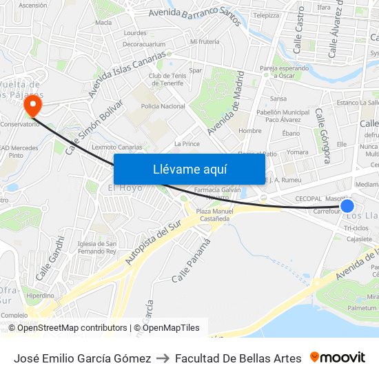 José Emilio García Gómez to Facultad De Bellas Artes map