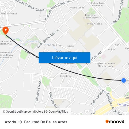 Azorín to Facultad De Bellas Artes map