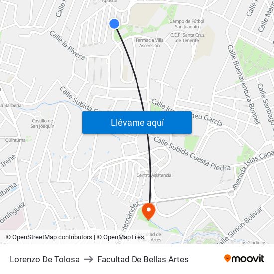 Lorenzo De Tolosa to Facultad De Bellas Artes map