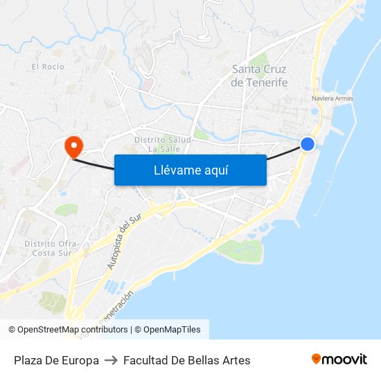Plaza De Europa to Facultad De Bellas Artes map