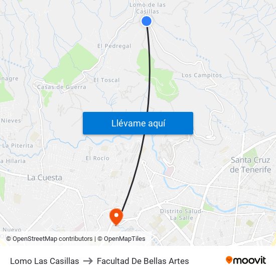 Lomo Las Casillas to Facultad De Bellas Artes map
