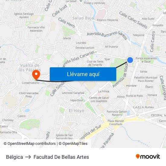 Bélgica to Facultad De Bellas Artes map