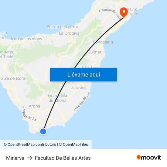 Minerva to Facultad De Bellas Artes map